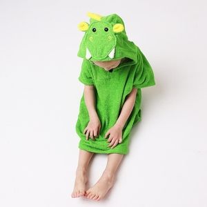 Personalized Kids Hooded Terry Bathrobe towel For Boys and Girls, Dragon.
